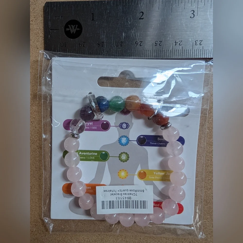 Chakra Healing Bracelet with Rose Quartz and Multicolor Beads